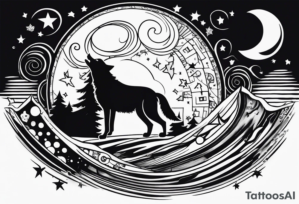 The letters T.R.K. and wolf howling at the moon tattoo idea