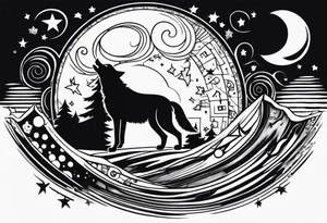 The letters T.R.K. and wolf howling at the moon tattoo idea