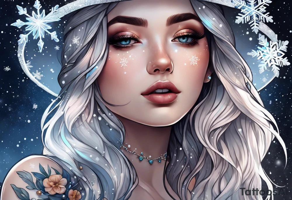 Constellation, girl, snowflake tattoo idea