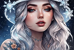 Constellation, girl, snowflake tattoo idea