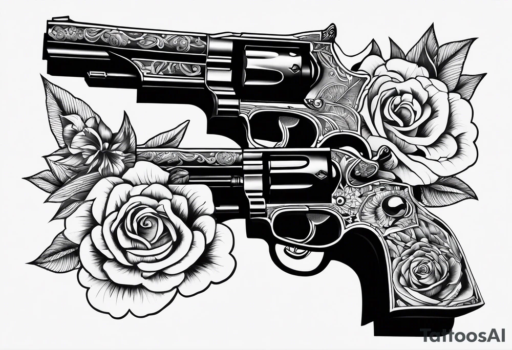 A murder scene of two guns man over the victims black siloets only tattoo idea