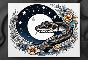 A snake wraps the moon in the night sky tattoo idea