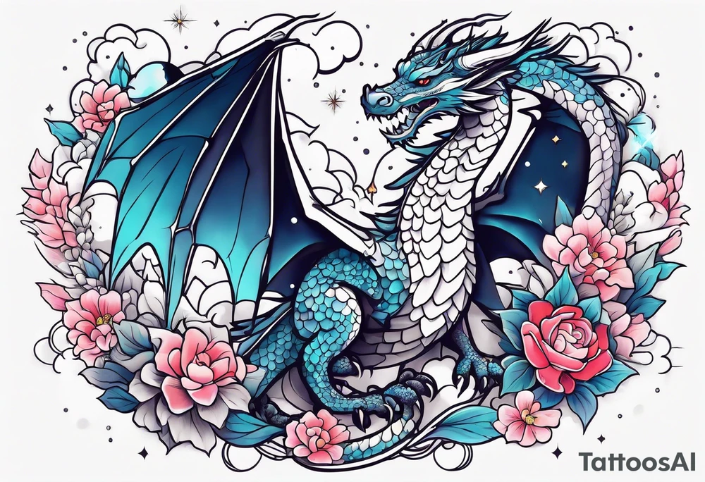 Constellation, wing , snow , cross , dragon japan kawaii tattoo idea