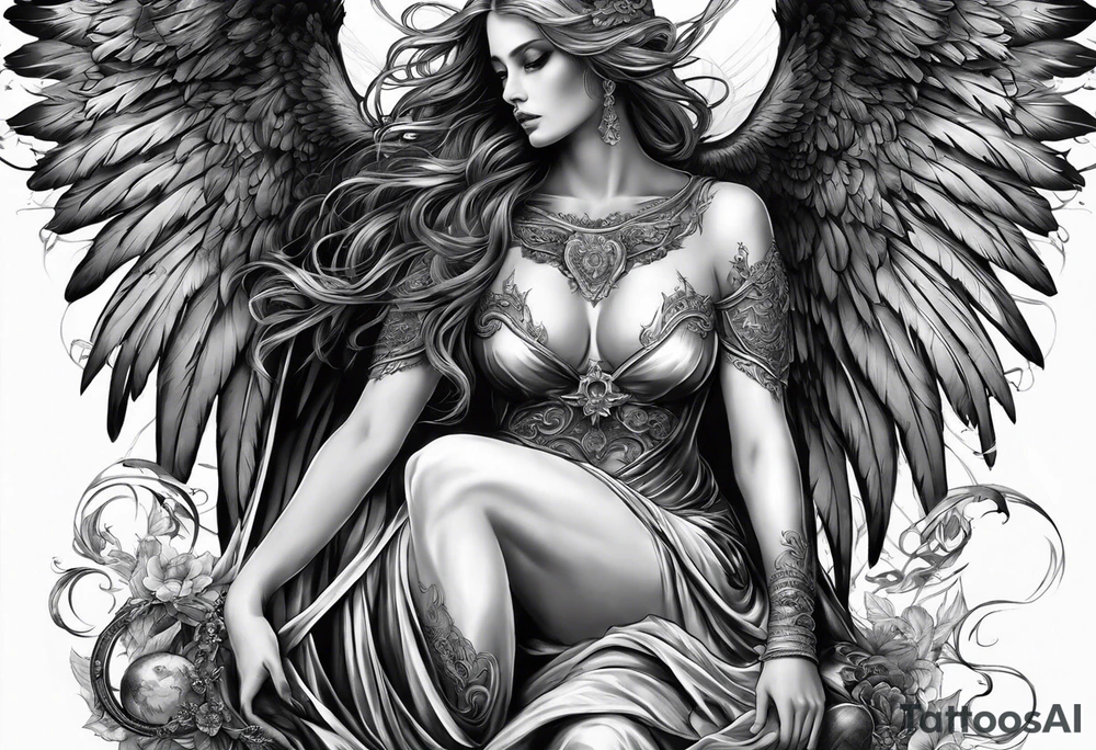 realistic full body of angel of death, without face, man tattoo idea