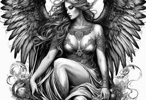 realistic full body of angel of death, without face, man tattoo idea