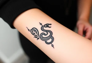 I want a small simple silhouette lines black and white wrist majestic royal snake tattoo that has number 12821 on its body along and also I want it to represent feminine energy crown queen Cycle tattoo idea