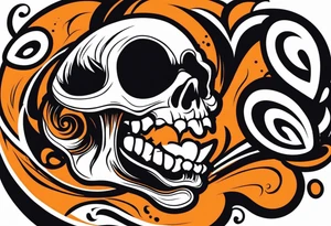 skull laughing black and orange tattoo idea