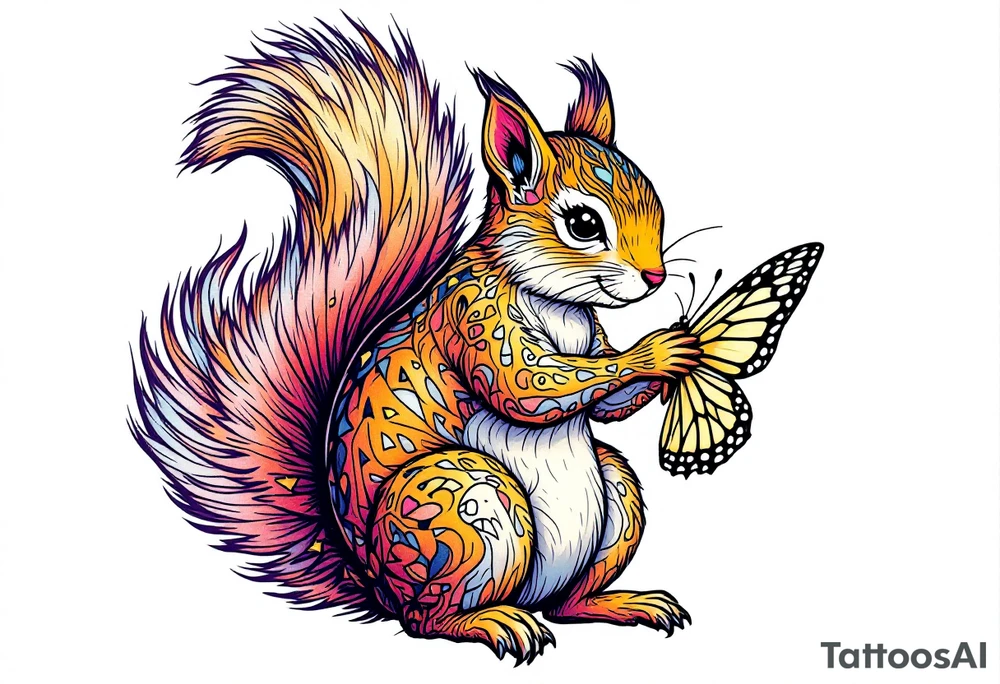 A squirrel holding a butterfly tattoo idea