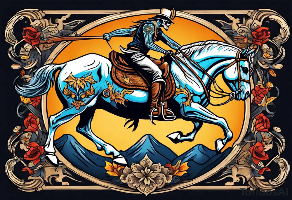 Skeleton riding bull tattoo idea