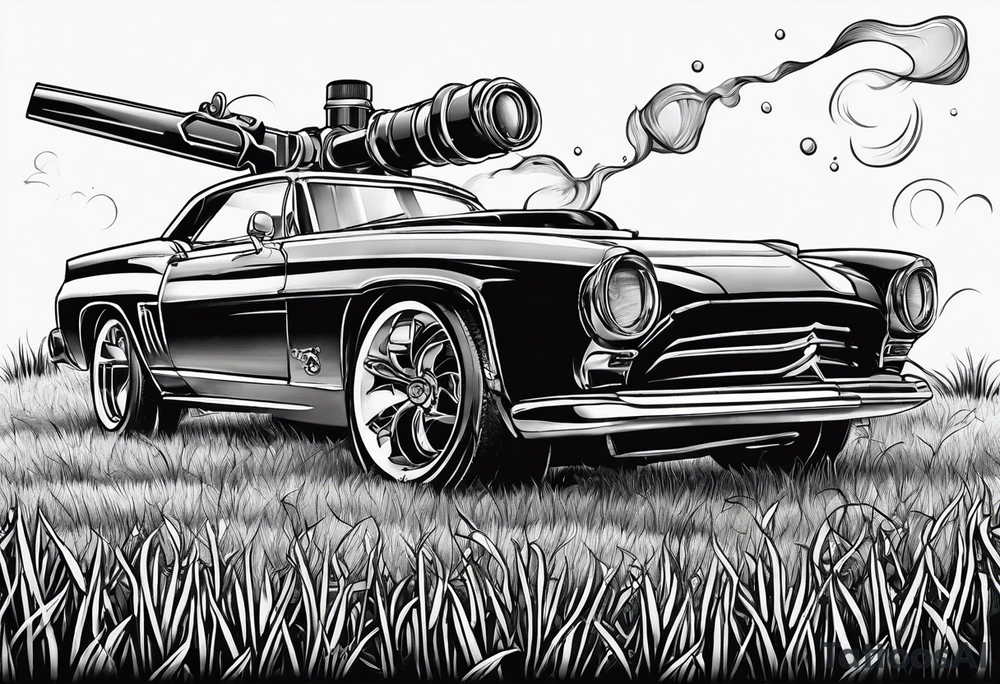Automatic lawn sprinkler with green grass tattoo idea