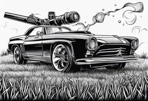 Automatic lawn sprinkler with green grass tattoo idea