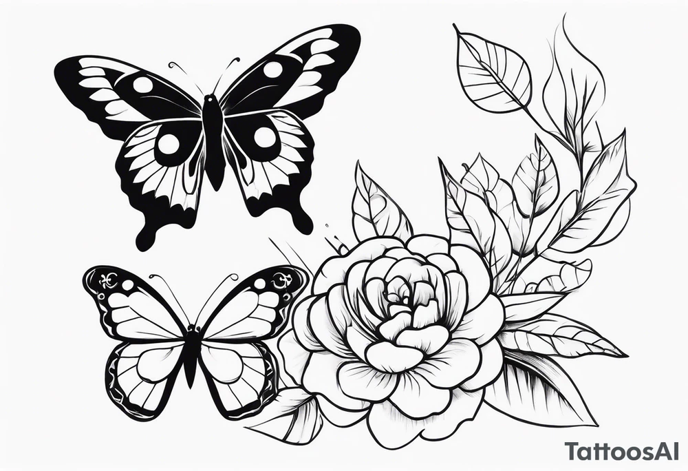 Butterflies with flowers & snake tattoo idea