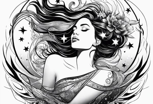 woman in pool reaching to stars tattoo idea