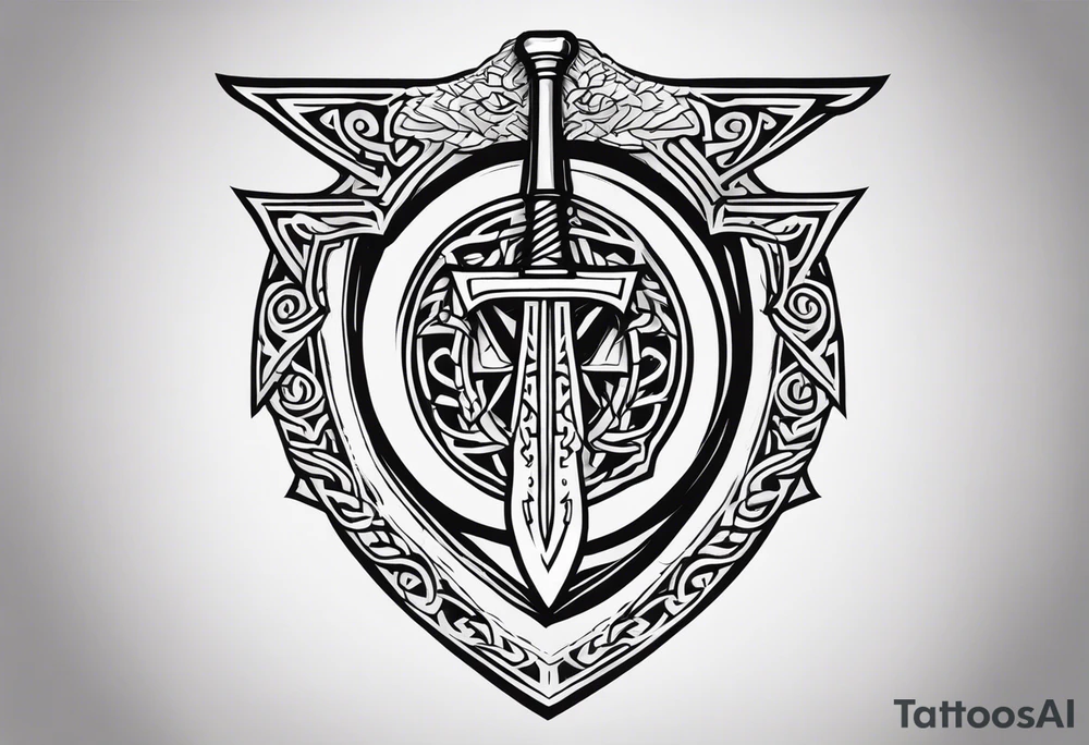 Valhalla sword shield dragon axe Valknut tattoo idea