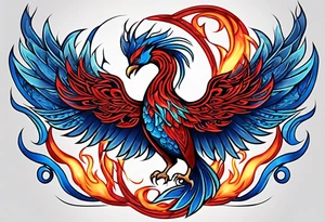 Blue and red Phoenix in a Celtic knot with flames tattoo idea