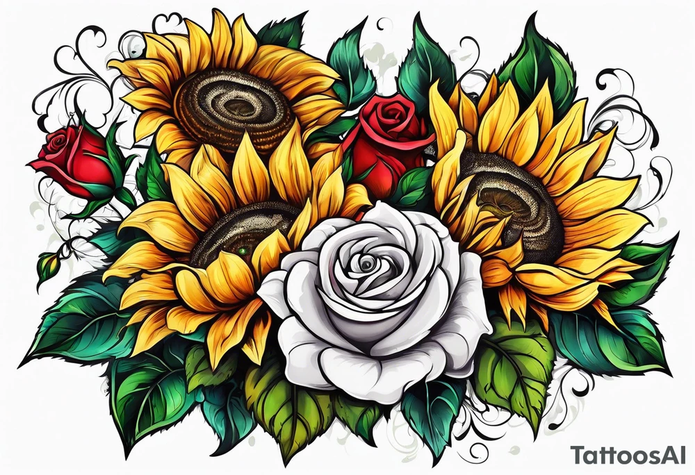animal flower rose, sunflower, tattoo idea