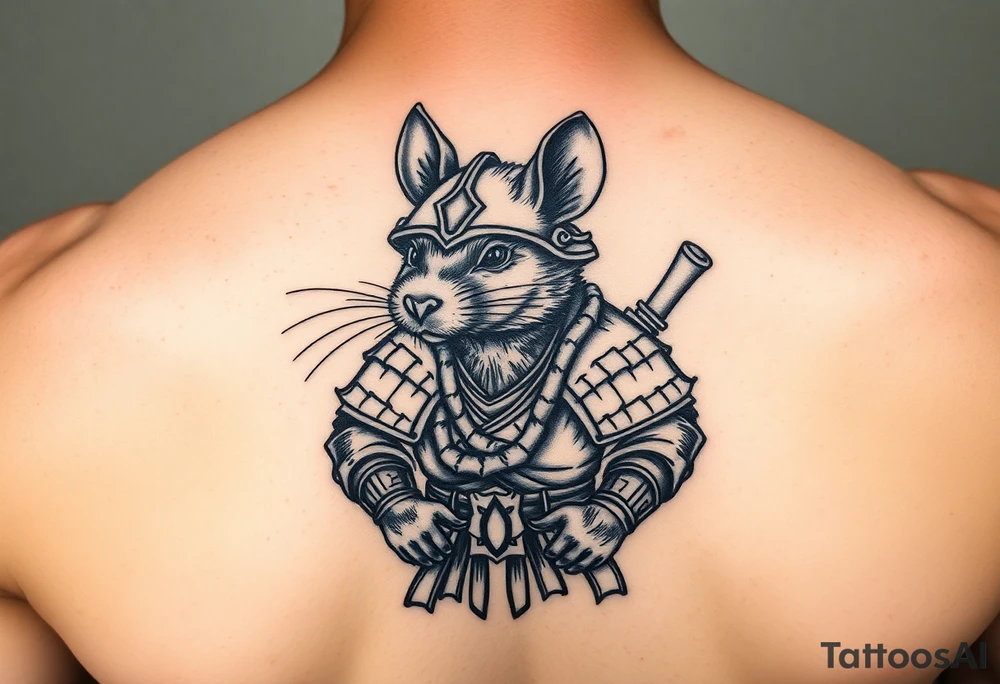 Rat dressed up as masculine samurai warrior tattoo idea