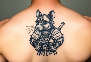 Rat dressed up as masculine samurai warrior tattoo idea