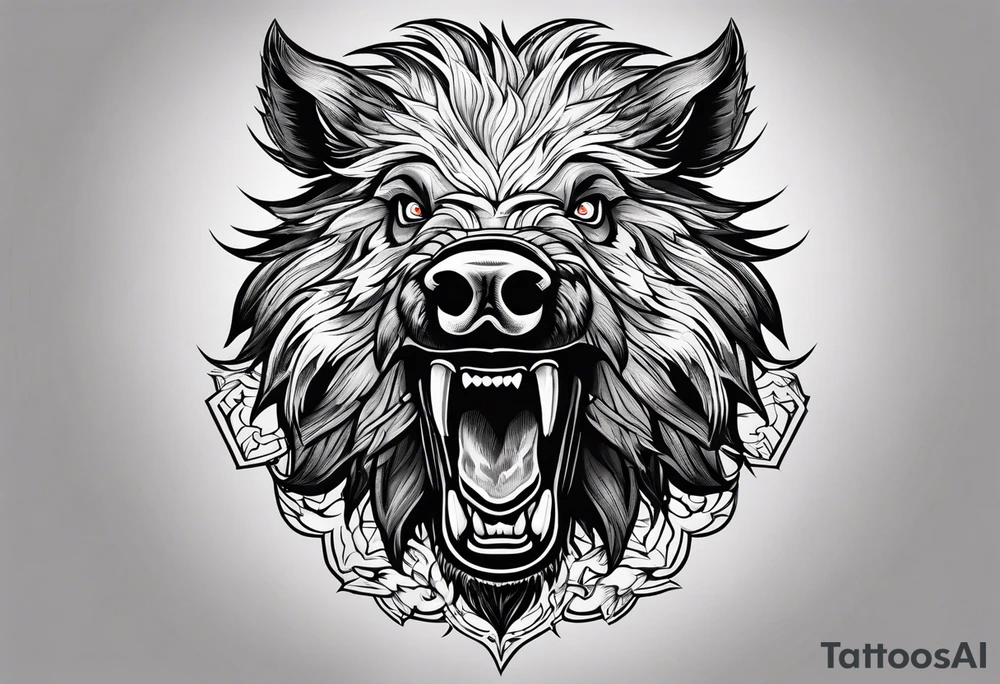 front angry boar tattoo idea