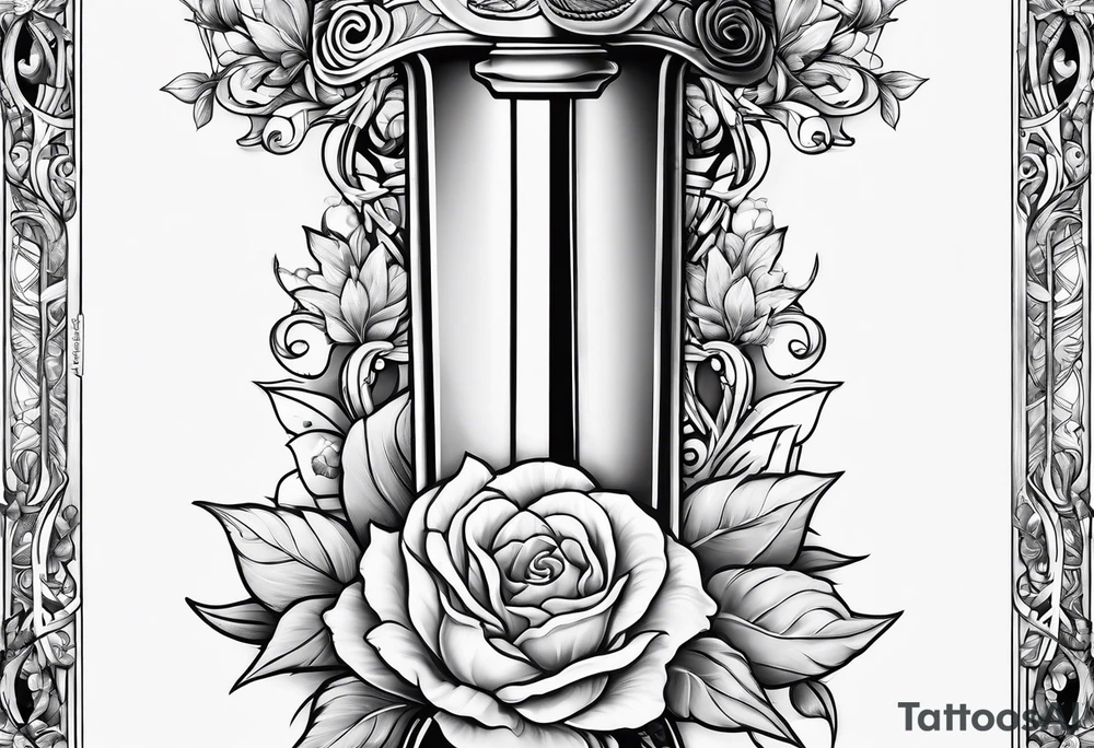 Dagger with hourglass handle and flower blade tattoo idea