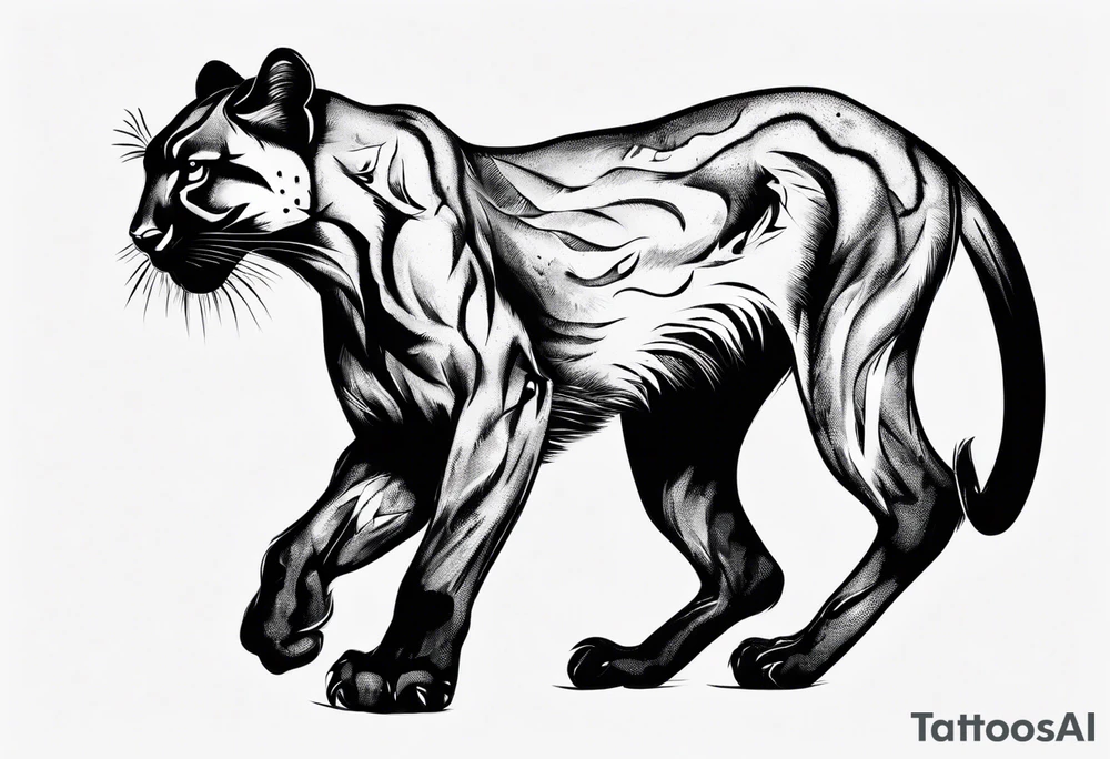 A black vicious pumas walking, but looking to the side tattoo idea