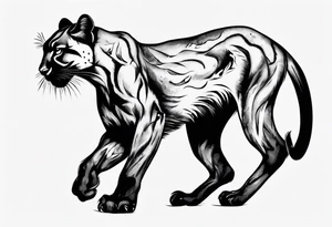 A black vicious pumas walking, but looking to the side tattoo idea