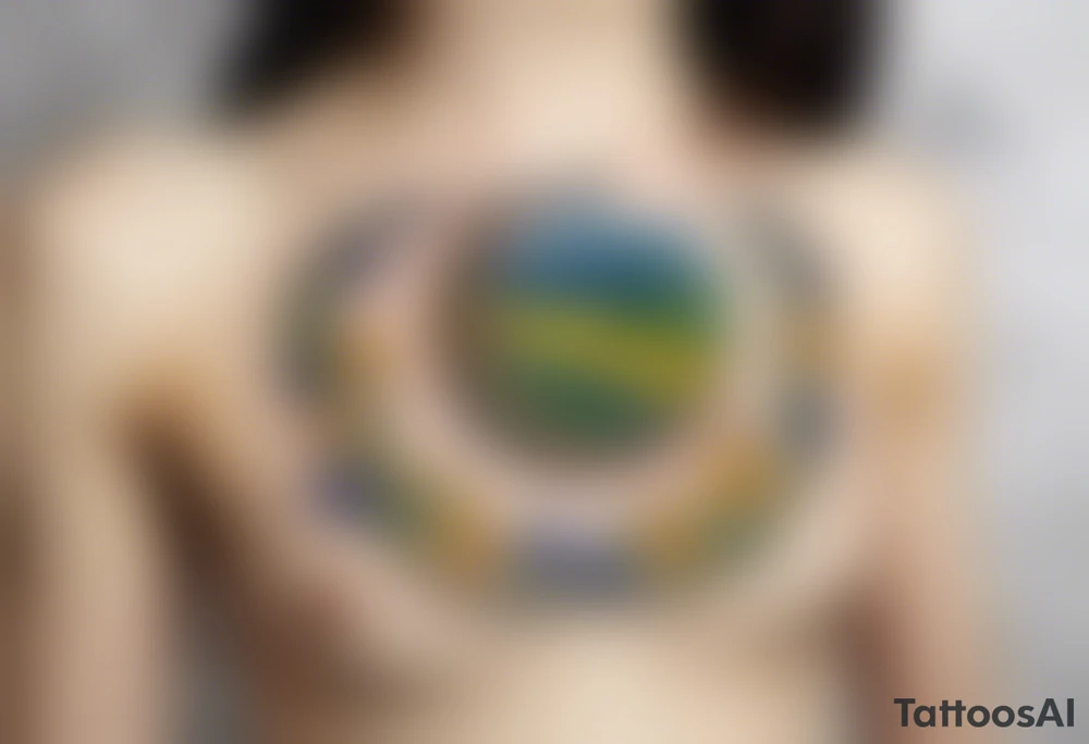 Create a small, colorful Vincent van Gogh Irises tattoo in the form of a crescent, with vines in Celtic knot style gracefully intertwining at a central point in the middle of the wreath. The intended placement is on the upper chest. The middle needs mountains. The overall design should be small in size while maintaining a delicate and artistic aesthetic. Pay attention to the graceful flow of the vines and the placement of the irises to achieve a refined and elegant look. tattoo idea