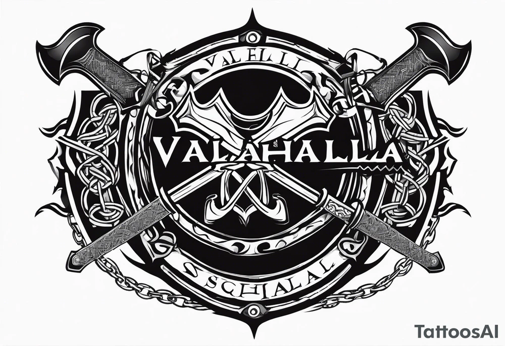 Valhalla sword round shield axe barbed wire chains tattoo idea
