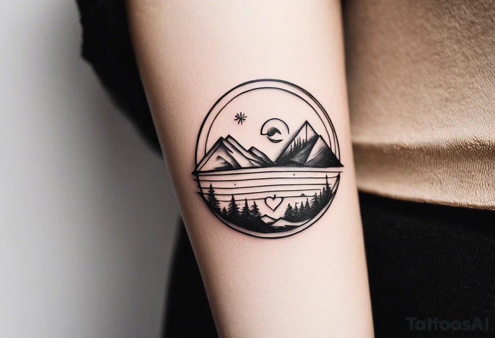 a minimalistic, very small, fine line tattoo with no shadowing symbolizing my love to travel the world and explore new cultures while also including a symbol of my home, my family and friends, who I am very grateful for tattoo idea