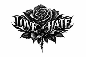 Single rose, petals morphing into bold love and hate lettering. tattoo idea