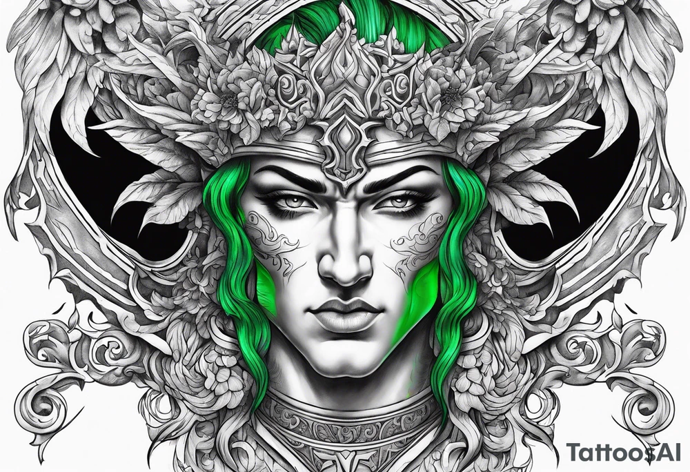 Greek devil and green angel tattoo idea