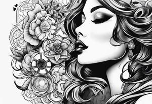 woman with smoke in mouth; poker chips on hand tattoo idea