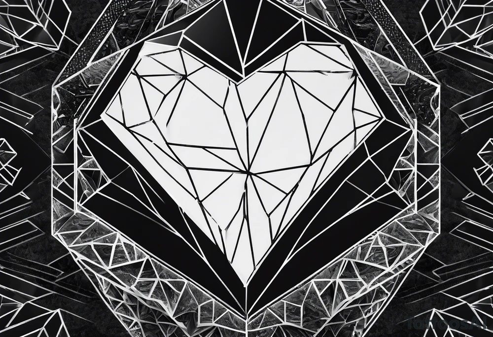 black hexagon diamond heart with dark background tattoo idea