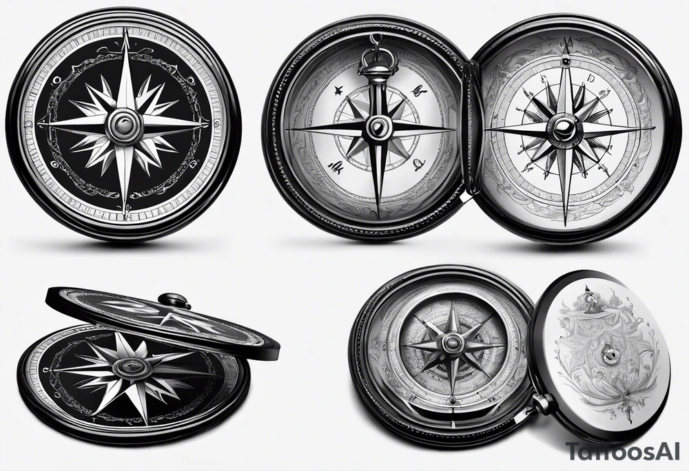 pocket compass opened with signature engraving on the top half inside tattoo idea