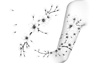 delicate cherry blossoms swirling in spring breeze with petals tattoo idea
