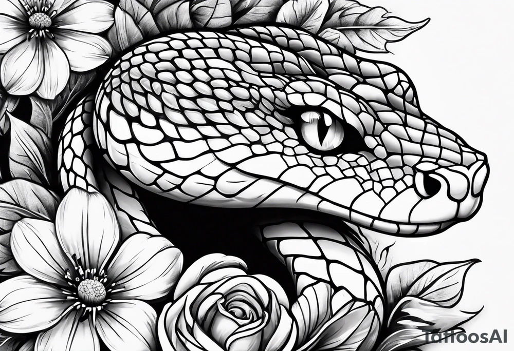 Snake with flowers tattoo idea