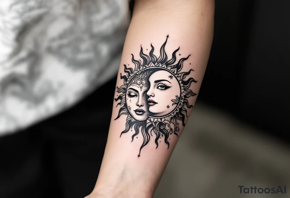 sunface (sunsign in aquarius) & moonface (moonsign in pisces) astrology / yang and yang inspired tattoo idea