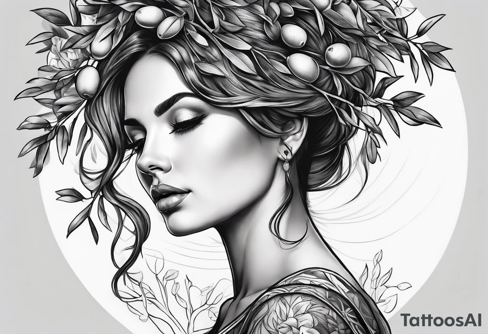 a woman turning herself in an olive tree tattoo idea