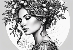 a woman turning herself in an olive tree tattoo idea