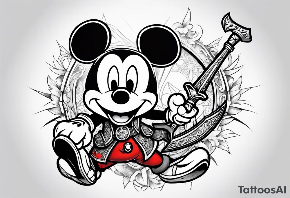 mickey mouse as assassins creed with blade tattoo idea