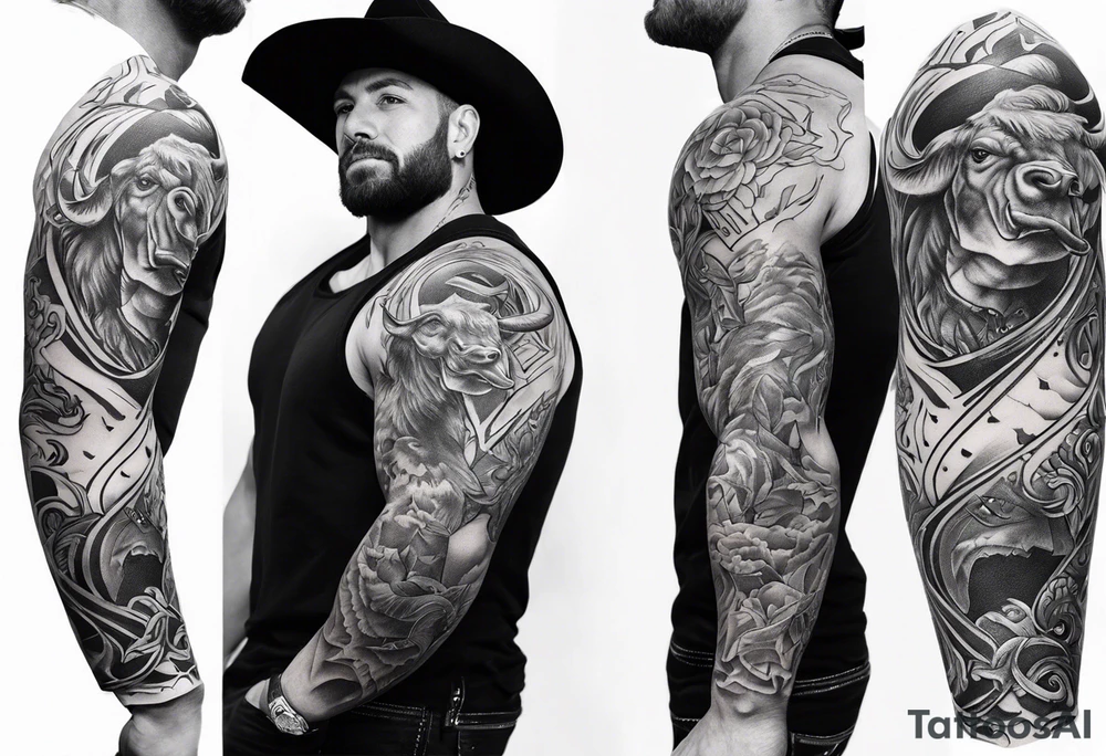 Bull riding cowboy tattoo sleeve tattoo idea