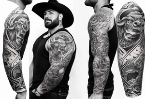 Bull riding cowboy tattoo sleeve tattoo idea