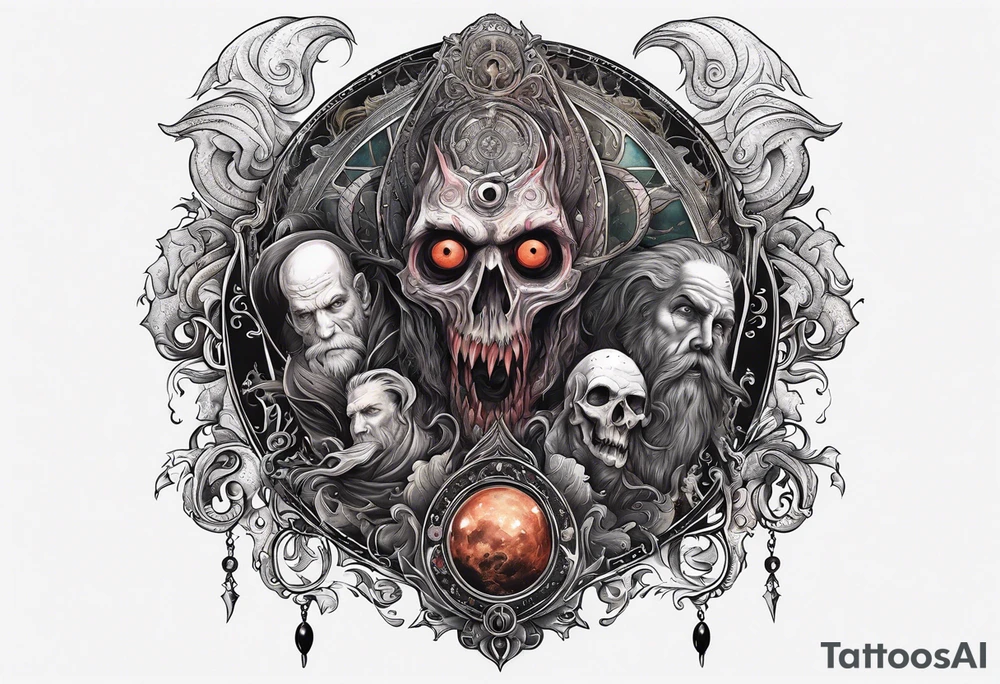 Beautiful Eldridge horror creature, astrology scene tattoo idea
