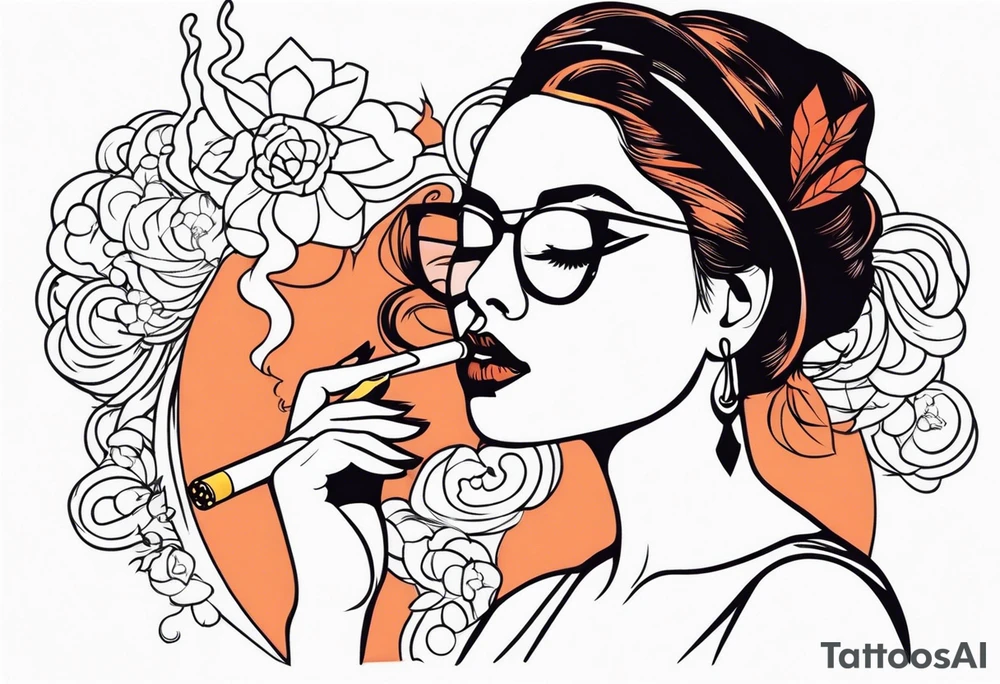 woman smoking cigarette tattoo idea