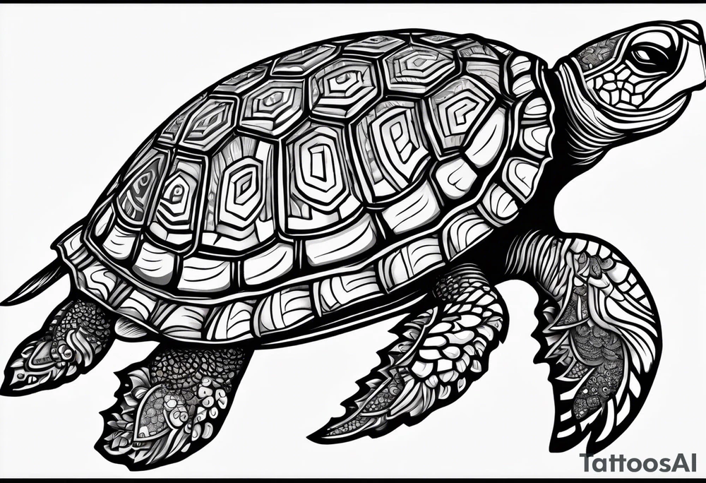 tropical psychedelic turtle's back, top down view, as seen from above tattoo idea