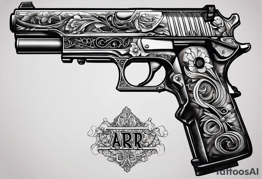 The letters AR with pistols on each side tattoo idea