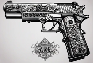 The letters AR with pistols on each side tattoo idea