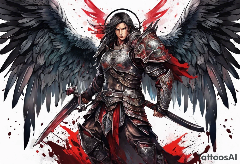 Angel warrior bloody tattoo idea