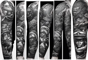 Full Leg sleeve. Red Tails African American Air Force, Buffalo Soldiers African American Army and Uss Mason African American Navy tattoo idea