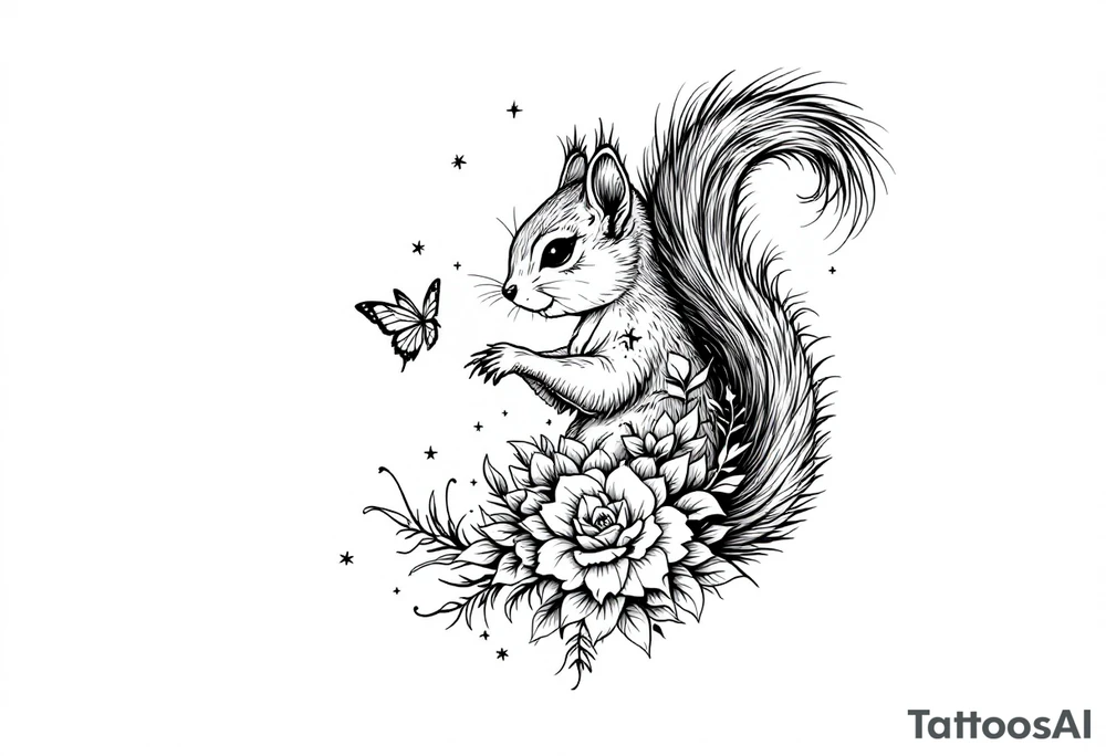 A squirrel holding a butterfly tattoo idea